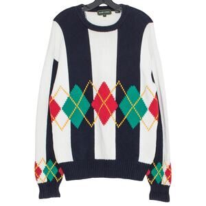 Vintage Sweater Argyle Preppy 90s Grandpa Academia Retro Cozy Old Money Large